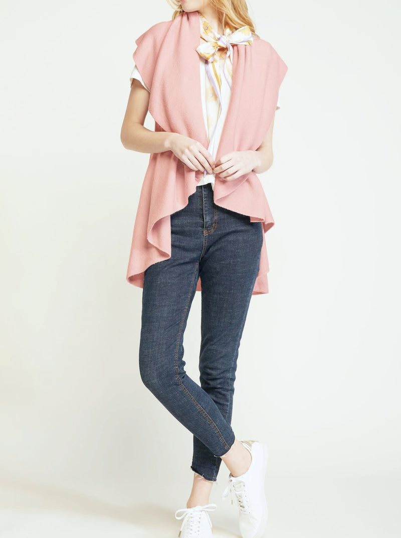 Look By M | The Convertible Shawl Vest in Blush | front view on model
