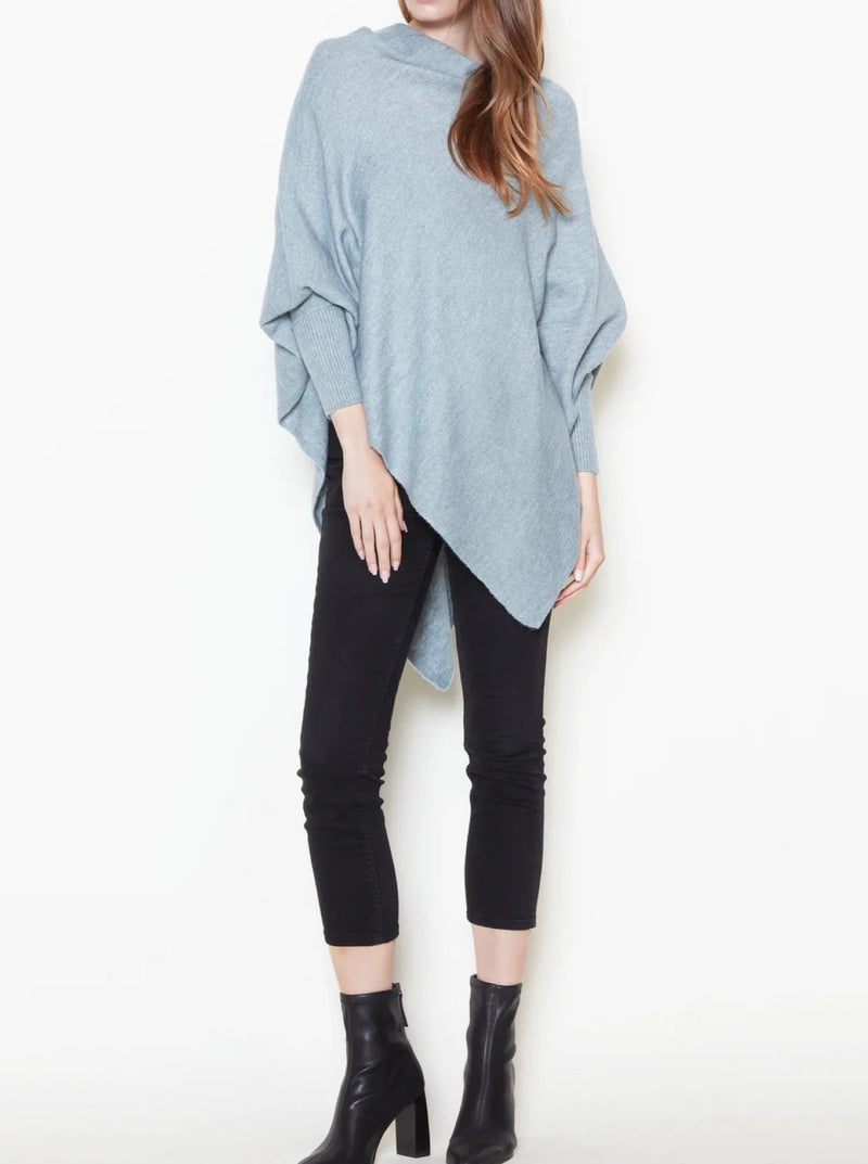 Look by M Basic Triangle Poncho With Sleeves, sweater knit, dusky blue