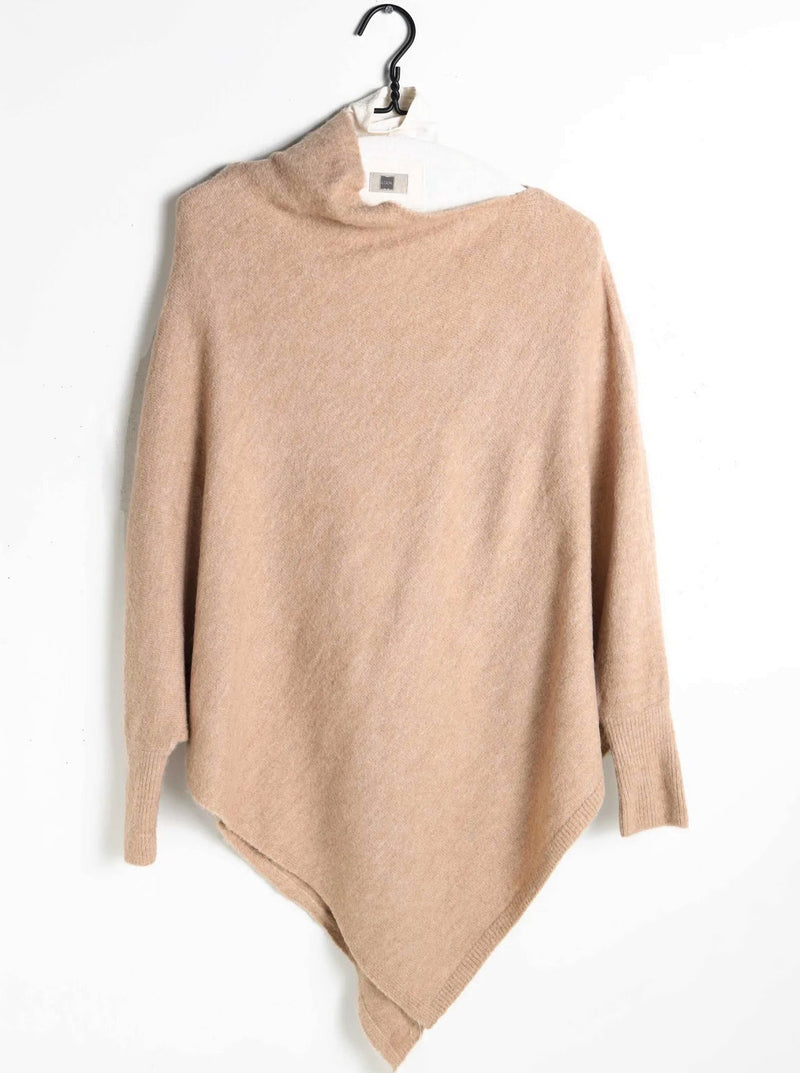 Basic Triangle Poncho With Sleeves - tan