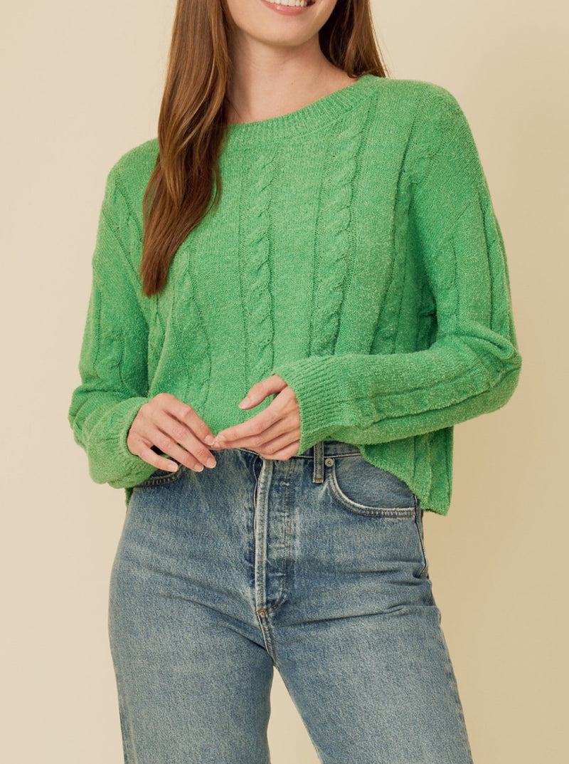 stitches and stripes monae pullover cable knit sweater, green