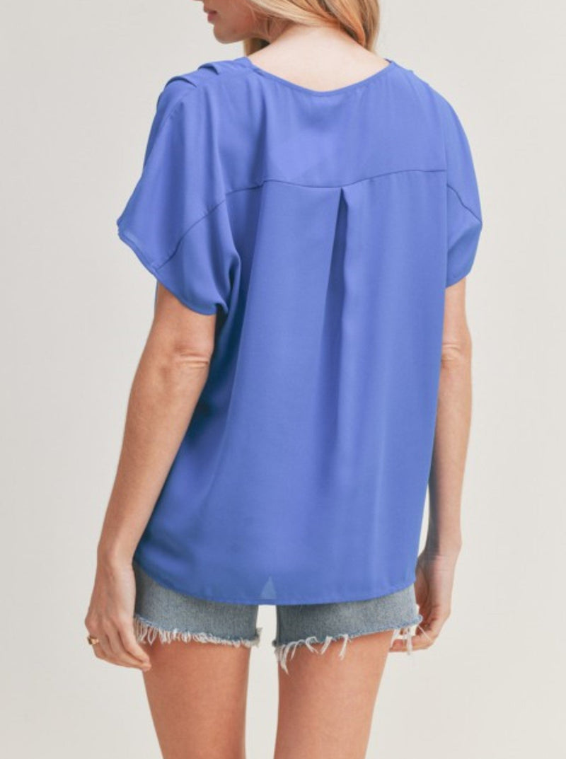 lush short sleeve v neck tunic top, blue