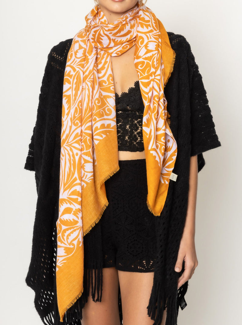 Paisley Leaf Border Print Scarf