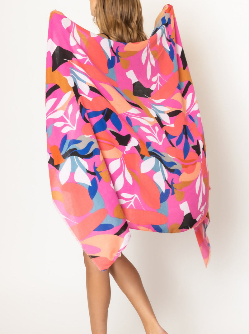 Vivid Leaf Scarf, fuchsia