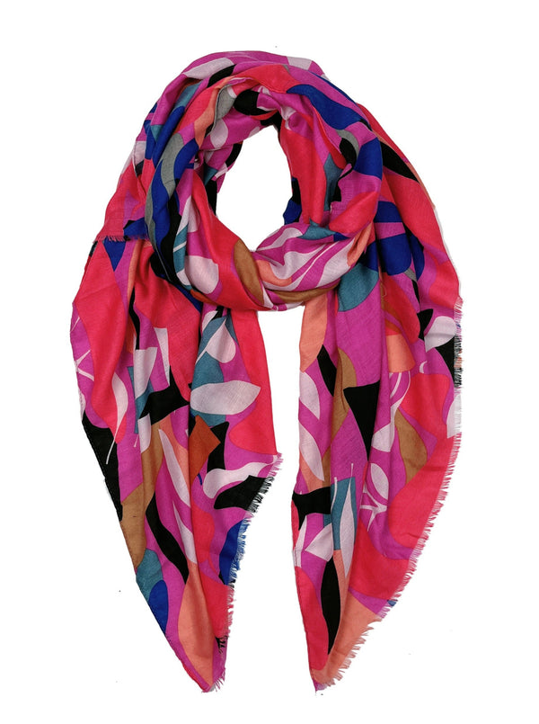 Vivid Leaf Scarf, fuchsia
