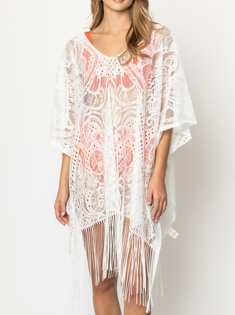 Lace Poncho With Fringe