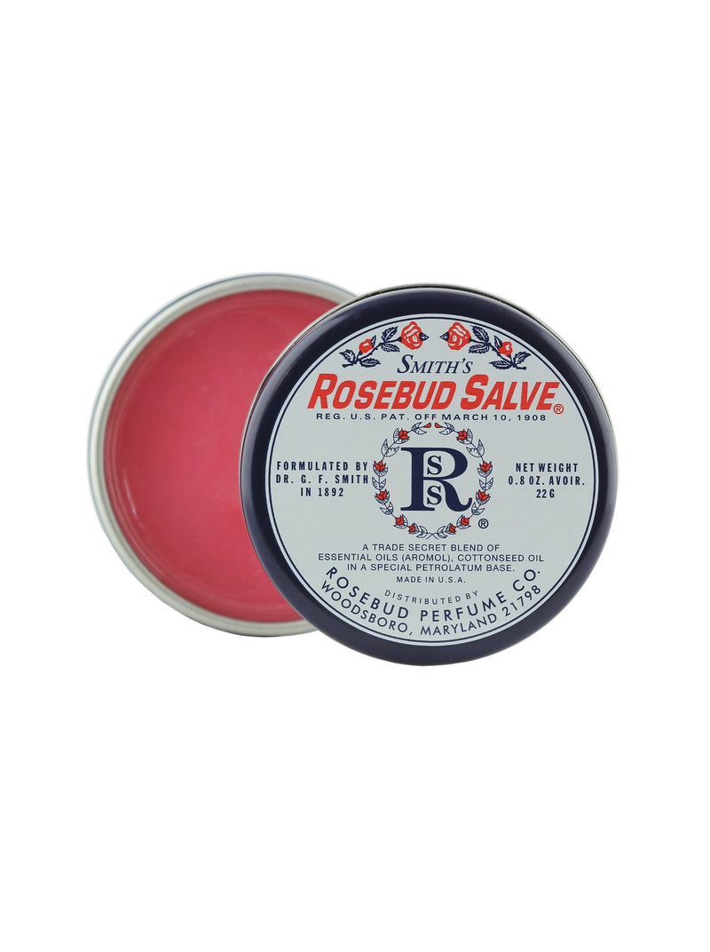 Rosebud Perfume Co. | Rosebud Salve Tin | top view of tin lid offset with salve inside