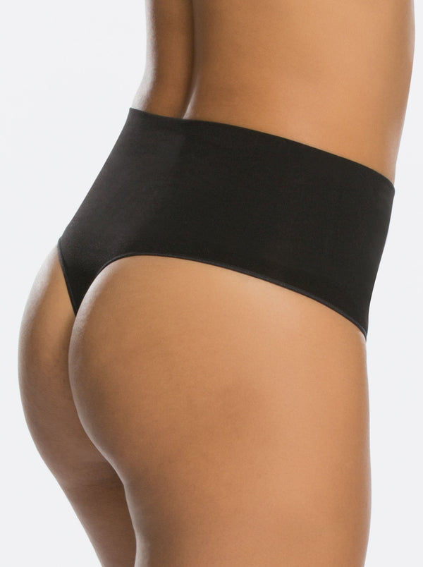 Spanx | Everyday Shaping Thong in Black | back view on model