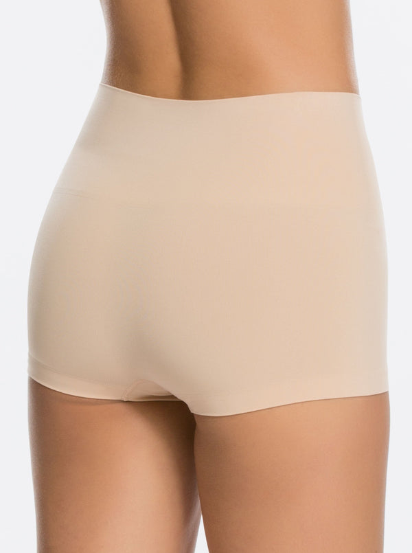 Spanx | Everyday Shaping Boyshort in Soft Nude | back view on model